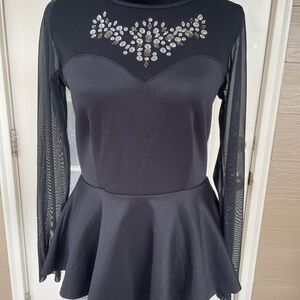 Have Figure Skating Dress Size M Black Rhinestone Mesh Long Sleeve ⛸️✨